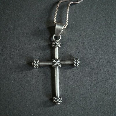 Native American Sterling Silver Cross Pendant With Necklace