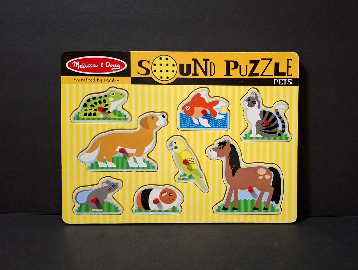 Melissa & Doug PETS Sound Effects🔊 Wooden Tray PEG Puzzle 8 Pcs