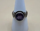 Vintage 925 Sterling Silver Round Amethyst Stone Ring / Size 8.25