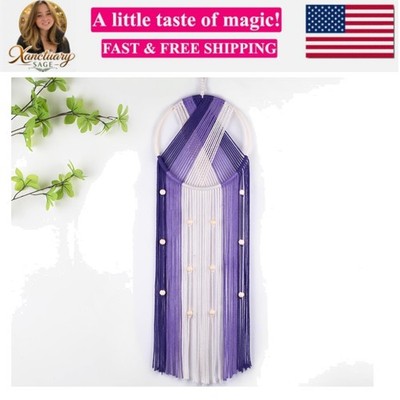Purple Boho Macrame Wall Hanging Purple Beige Wall Decor Bohemian Dream Catch...