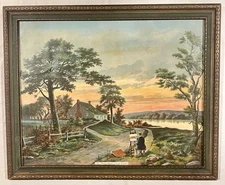 Antique George Washington Birthplace Wakefield Lithograph Framed Print -23”x 19”