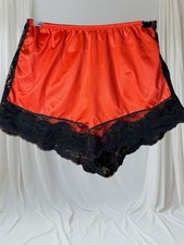 VTG Formfit Rogers red satin French knickers W/black lace trim W-24-30 S/M