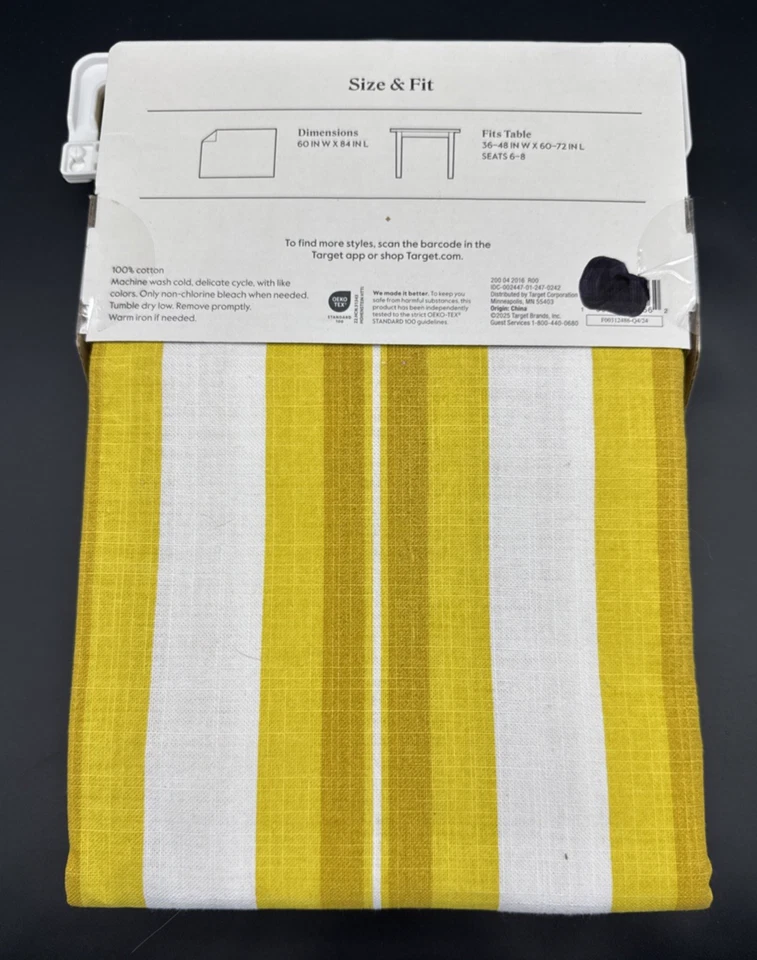 Mantel rectangular umbral rayas amarillas 60” X 84” 100 % algodón nuevo en paquete Foto 3 de 4