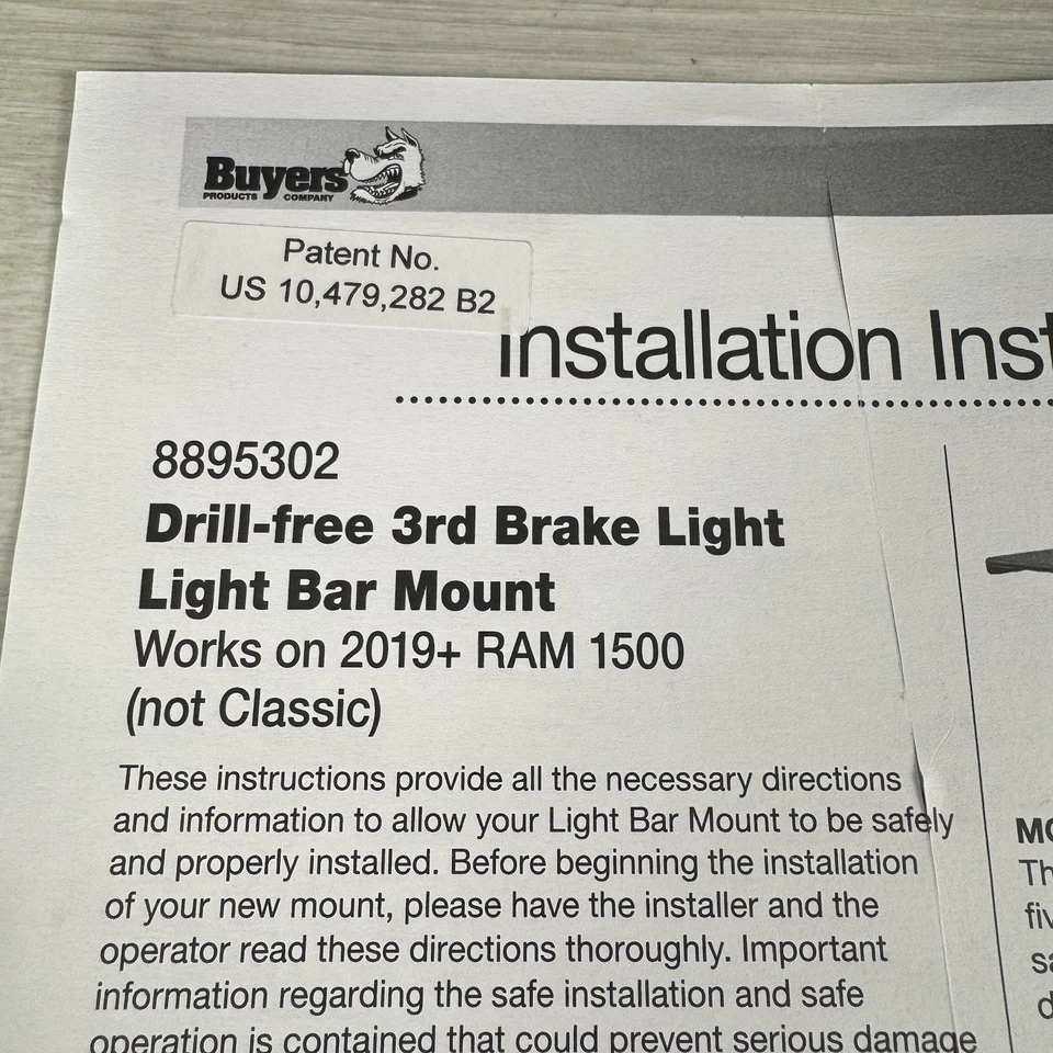 Кабина фар Buyers Products 8895302 без дрели для Dodge/Ram 1500 19+ - Изображение 2 из 4