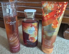 Bath & Body Works Cashmere Glow-Mist (8oz), Shower Gel (10oz), Body Cream (8oz)