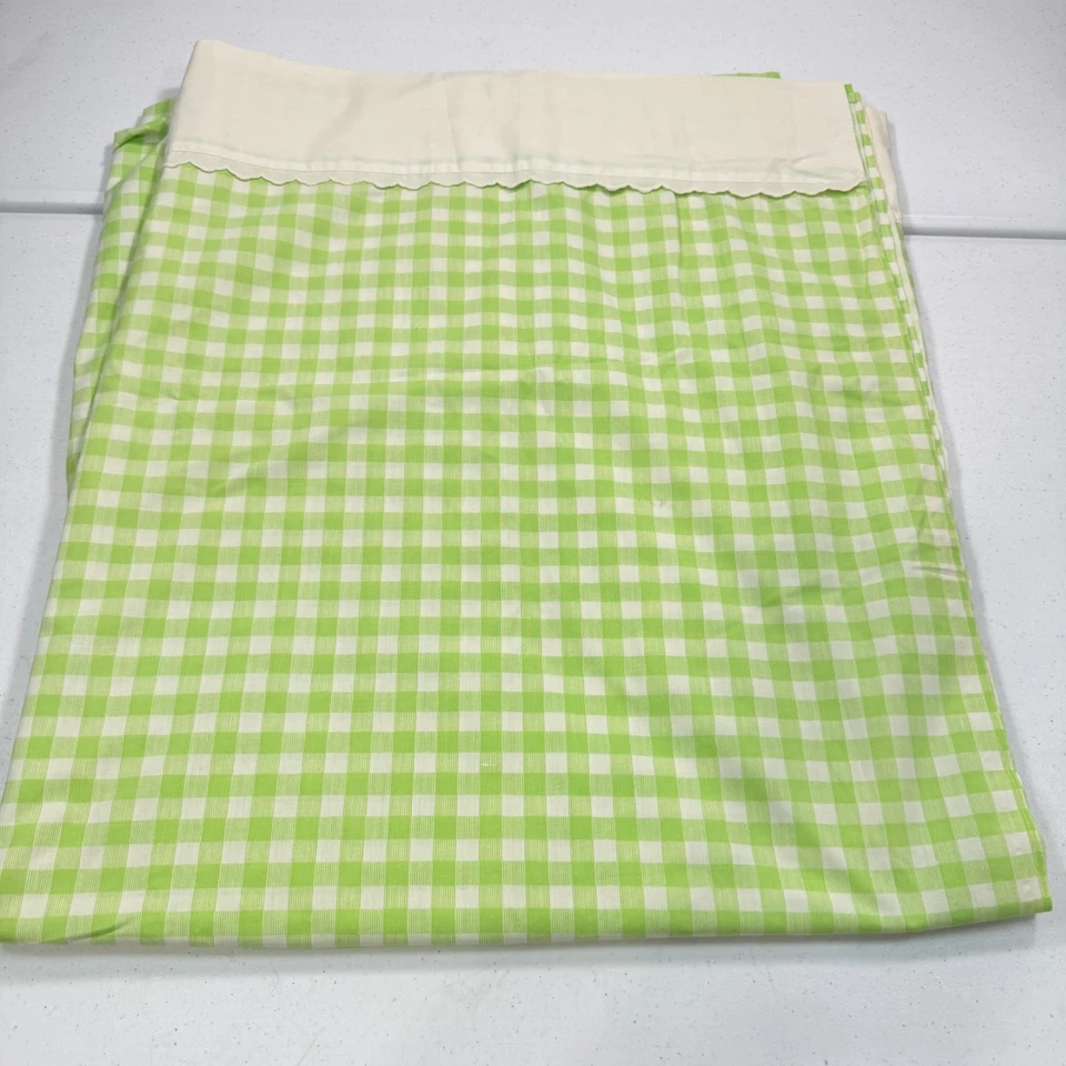 vintage utica queen flat sheet green checkered gingham blend usa mcm retro - Image 2 of 4