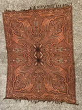 Antique Victorian Paisley Wool Piano Shawl, 64 x 50