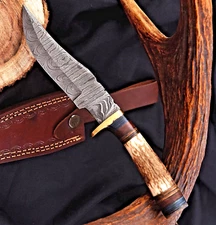 Custom HandMade Hunting Knife DEER STAG Antler Handle Forged Damascus Steel 2794