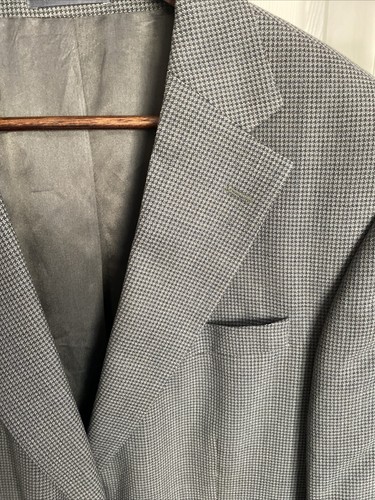 Oscar de la Renta 44R Beige Herren Kariert 100% Wolle Blazer Sport Mantel Anzug Jacke - Bild 9 von 11