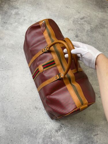 Gucci Accessory Collection Leather Vinyl Canvas Red Green Stripe Travel Bag