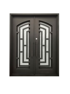 Belton Double Front Entry Wrought Iron Door Frost Glass 62'' x 108'' Right Active