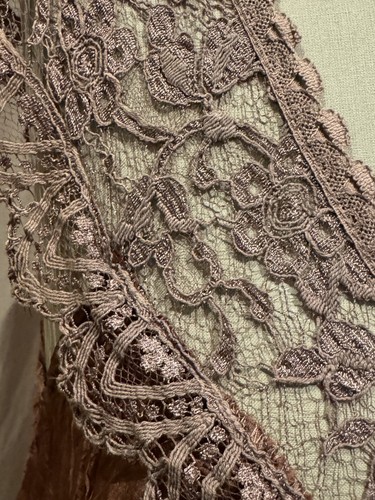 Vintage Unworn One Off Ann Ferriday Crinkle Silk And Lace Dress M - Picture 4 of 5