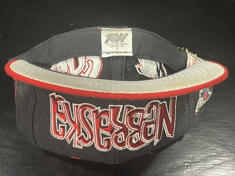 VTG Nebraska Huskers Hat FITTED 7 Top of the World Spell Out Graffiti Style - Image 4 of 4