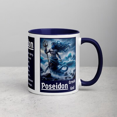POSEIDON Greek Sea God 11oz Premium Coffee Cup Dark Blue Greek Mythology Gods