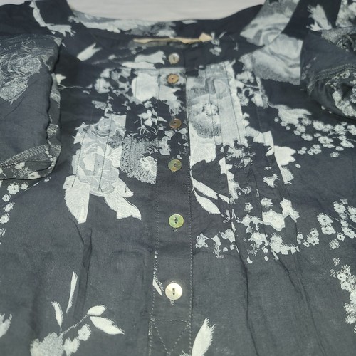 Soft Surroundings Sz S Tuberosa Long Sleeve/ Rolled Blouse Navy Floral Popover - Picture 4 of 17