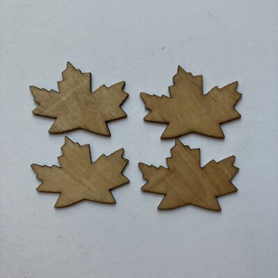 24 MINI Wood Wooden MAPLE LEAF Birch Ornaments Decoration Craft Cutout ...