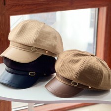 Cappello Berretto Cabbie Vintage Con Visiera A Pannelli E Cintura
