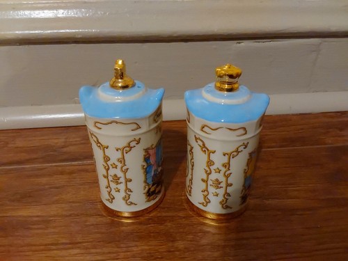 NOS Disney 1997 Mickey Minnie Mouse Gold Blue Lenox Salt Pepper Shaker Set - Picture 5 of 9