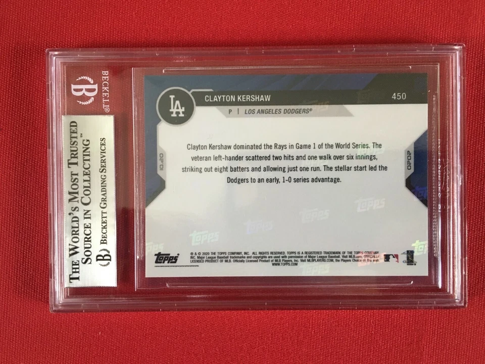 2020 TOPPS NOW CLAYTON KERSHAW #450 6 IP, 8 K'S LEAD DODGERS IN 8-3 WIN - Image 2 of 2