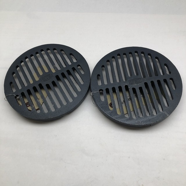 LOT OF 2 ZURN 50570006 OD 8" ROUND FLATE CAST IRON DRAIN GRATE BLUE