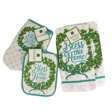 St Patricks Day Kitchen Dish Towels Potholder Oven Mitt Set Irish Blessing New