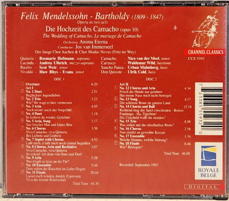 MENDELSSOHN "THE WEDDING OF COMACHO" - Anima Eterna, Jos van Immerseel - 2 CDs - Image 2 of 2