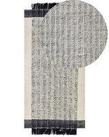 Teppich Wolle / Baumwolle Weiß 80 X 150 Cm Fransen Schwarz Handgewebt Ketenli