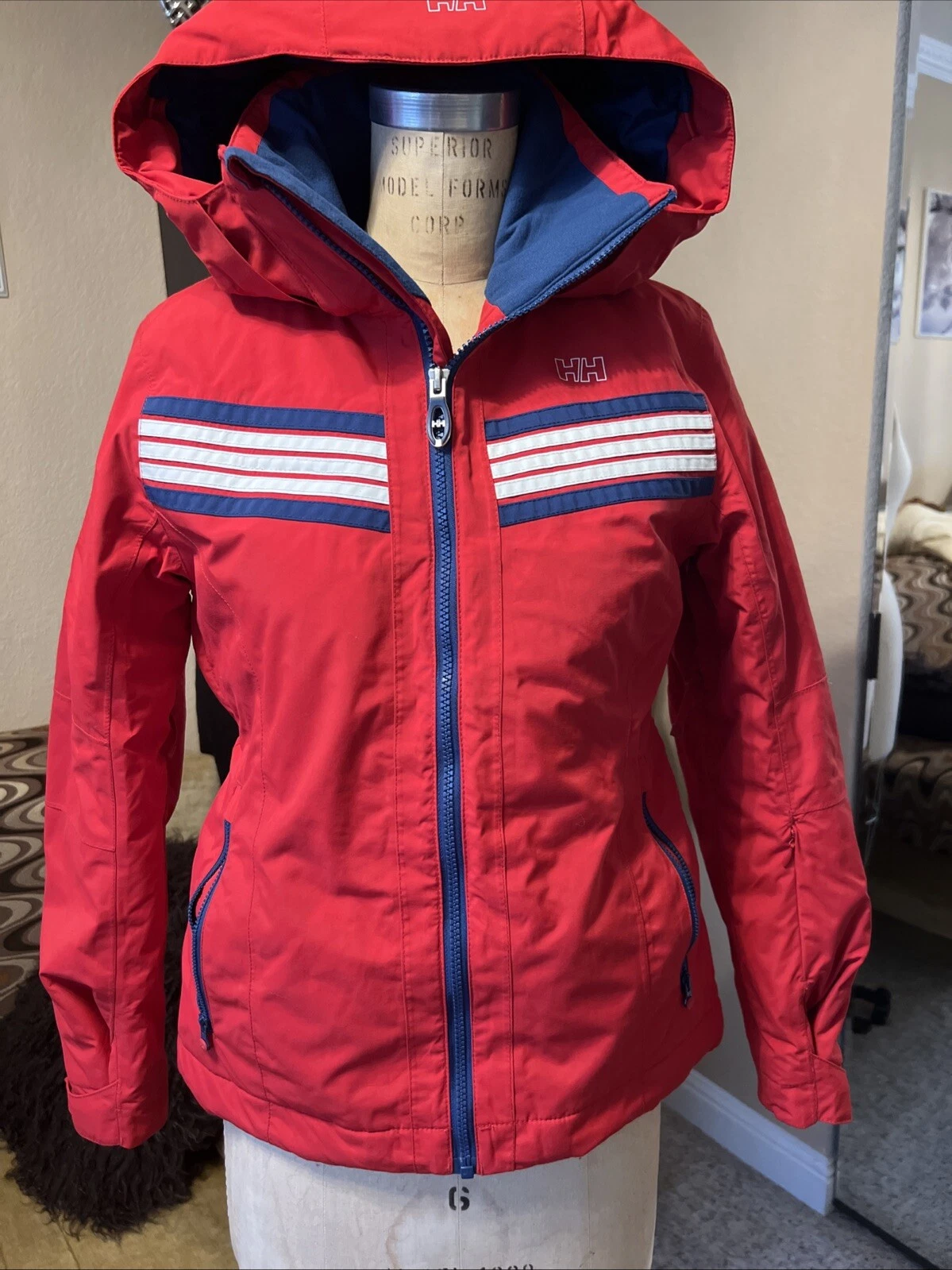 Helly Hansen Jacket Unisex Sz XS Hooded Parka Helly Tech Red Insulated Recco