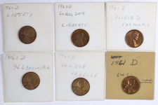 1960 1961 D Lot of 6 Lincoln Memorial Penny 1c Errors and Varieties Die Chips