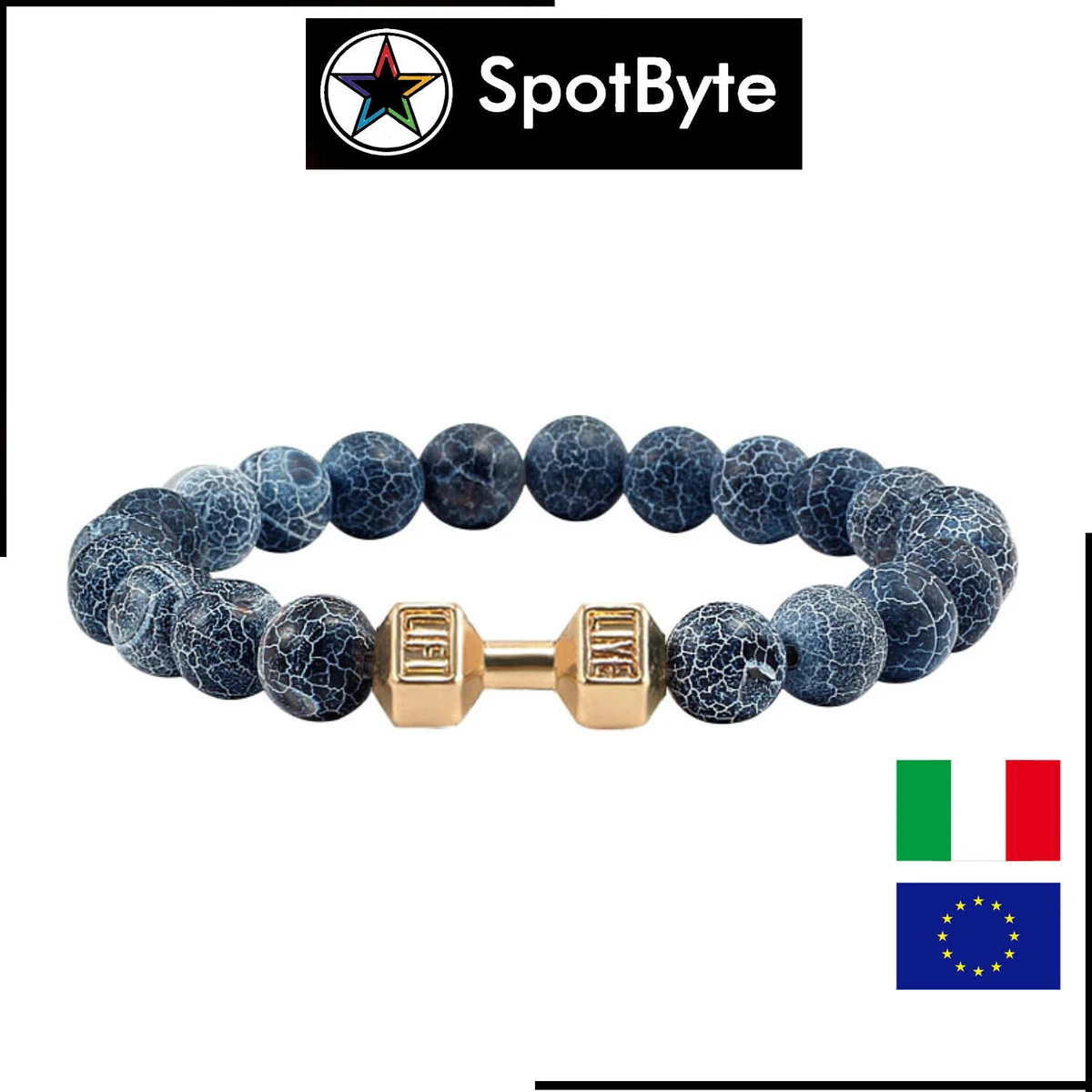 Bracciale Diffusore In Pietra Lavica E Turchese Con Croce, Lunghezza 19 Cm, Set Da 2 Pezzi - 3
