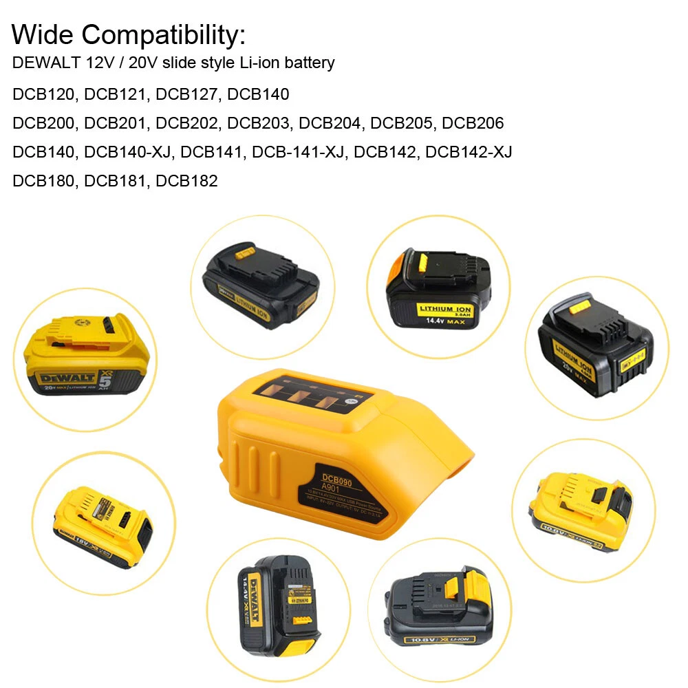 Adaptateur USB 12V/20V Dewalt en plastique jaune DCB090