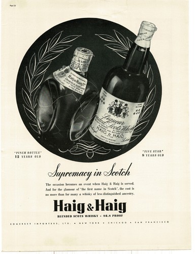 1937 Haig & Haig Whisky 12 year old Scotch Pinch Bottle Five Star Vintage Ad