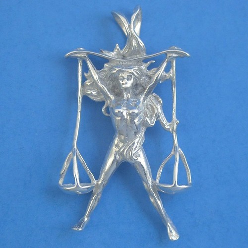 C341 Sterling Silver Myth Lady Pendant Charm Lift Scales Over Head New Solid 925 - Picture 1 of 4