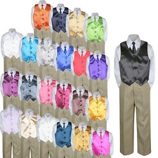 Color Choice 4pc Vest Necktie Boys Suit Khaki Set Baby Toddler Kid Formal sz S-7
