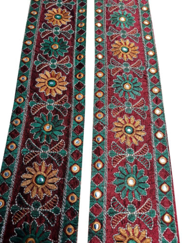 Vintage Saree Border India Decorative Trim Antique Embroidered Ribbon Silk Sari - Picture 3 of 9