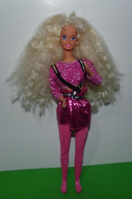 1976 Barbie Doll Blonde Pink Purple Shimmer Outfit Blue Eyes Bent Arms  Earrings