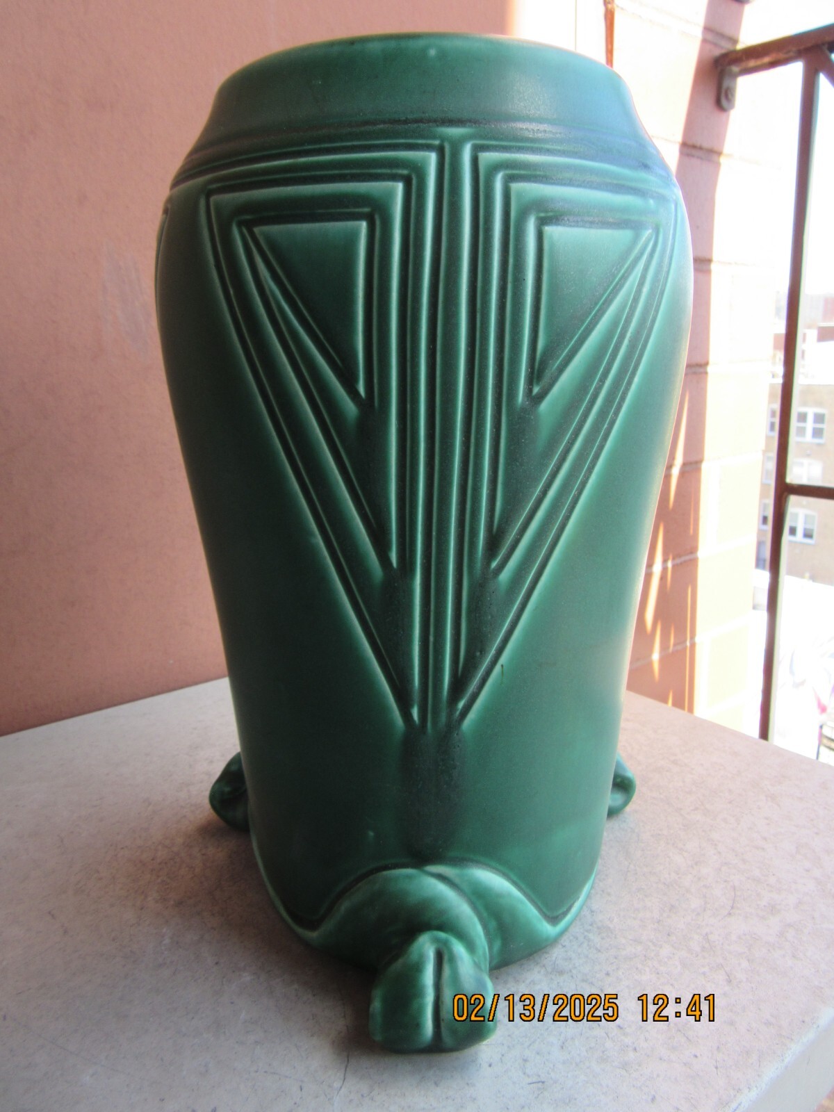 Rookwood Z-Glaze Hand Tooled Matte Green 11 1/2" Geometric Lamp Base 1903