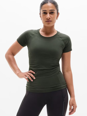 New Athleta M Momentum Seamless Tee Elm Green Medium Short Sleeve