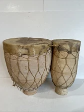 Hand Made Tbilat Clay Drums W/ Skin Heads & Gut Cords Made In Morocco 12.5Tx15L