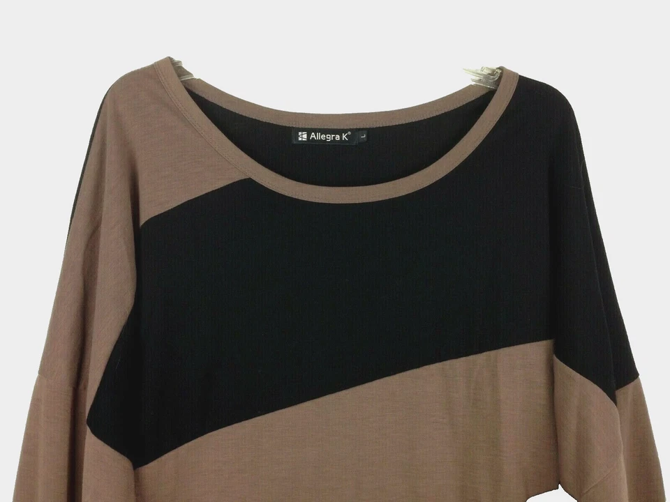 Allegra K Women’s Knit Top LS Raglan Sleeves Lite Wgt Striped Black/Brown Sz L - Image 2 of 4