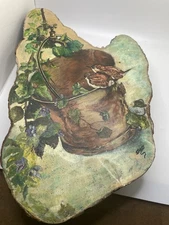 Hand Painted Wood Tree Slice Rustic Wall Art Plaque Signed  "God's Country"