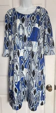 Women’s Just Love Blue Geometric Conservative Long Sleeve Dress