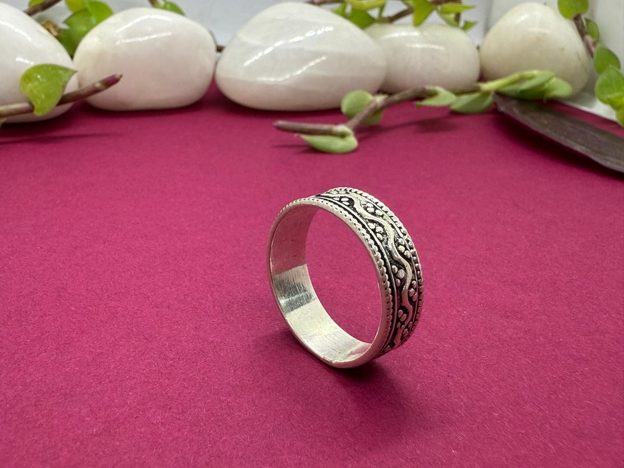 Vintage 925 Sterling Silver Oxidized Scroll Band Ring Unisex Jewelry
