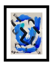 GUAJARDO Original Abstract Expressionism Blue Waves 12X9 Paper Signed Art