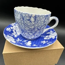 Spode Penny Lane Honeywall Blue Shade Saucer and Honeywall Light Cup Set Floral