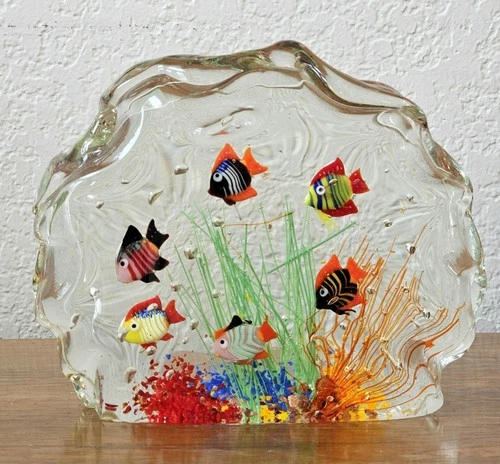 Murano Italy Fish Aquarium Glass Sculpture Paperweight Vintage Approx 7x 6"