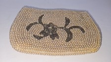 VTG Miranda Japan Faux Pearl Beaded Floral Evening Bag Clutch Purse Zipper Close