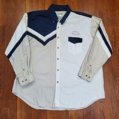 Express Rider Shirt Mens 3XL Beige Navy Colorblock Long Sleeve Western Button Up