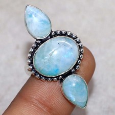 Long Rainbow Moonstone 925 Silver Plated Ring US 9.5 Christmas Gift Trendy JW