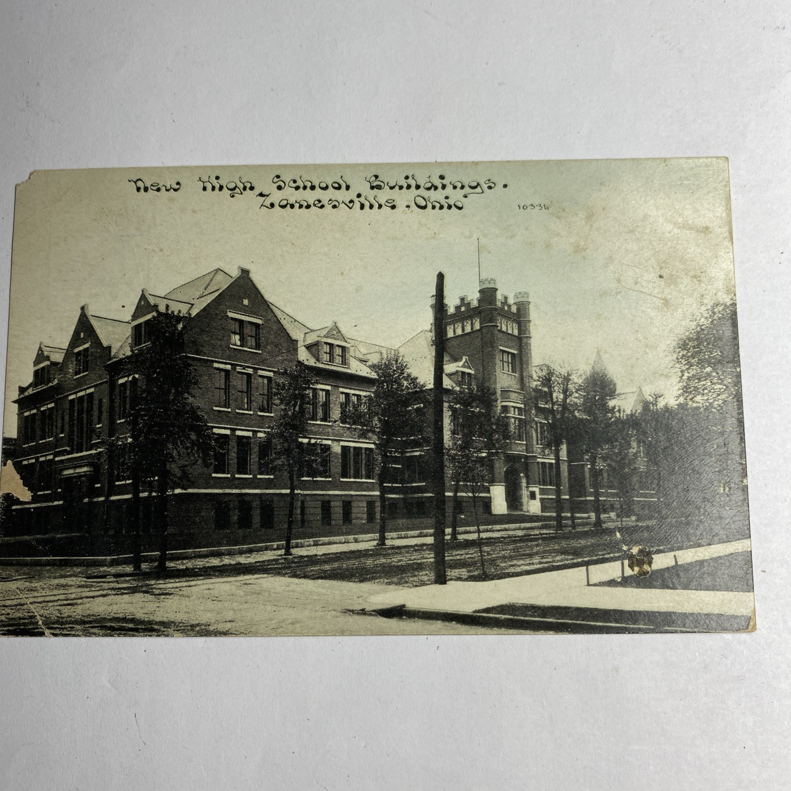 Postcard New High School  Zanesville Ohio Has Wear